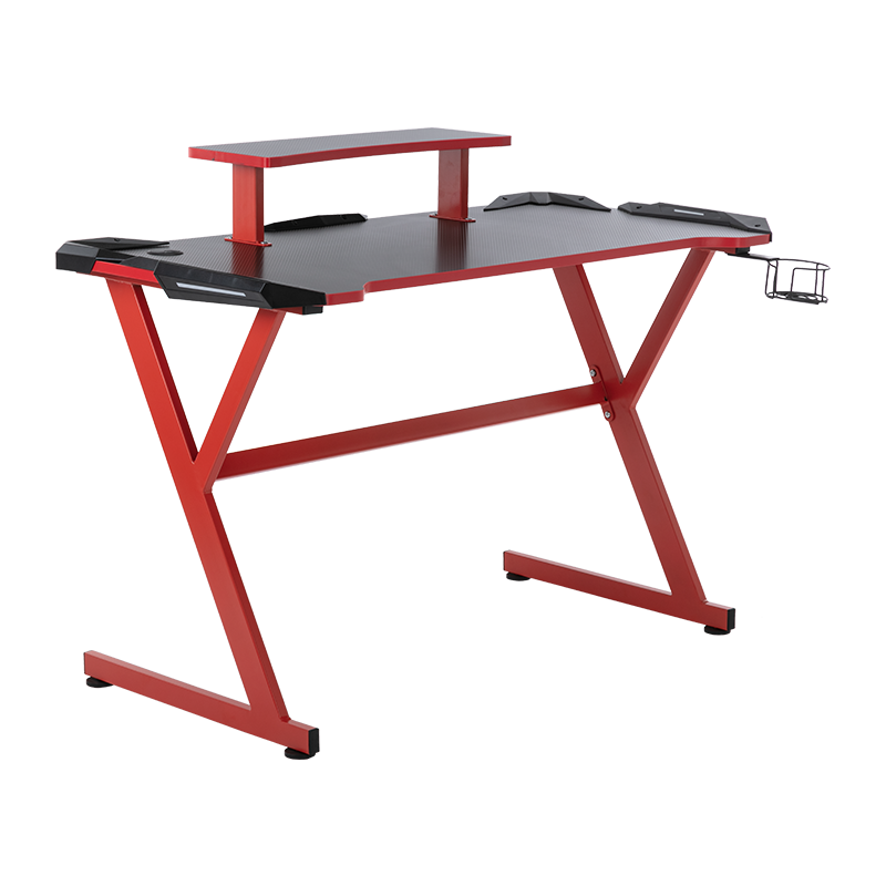 Mesa de jogos em forma de Z/Y para PC Desktop Mesa/mesa de jogos de camada dupla com tiras de LED
